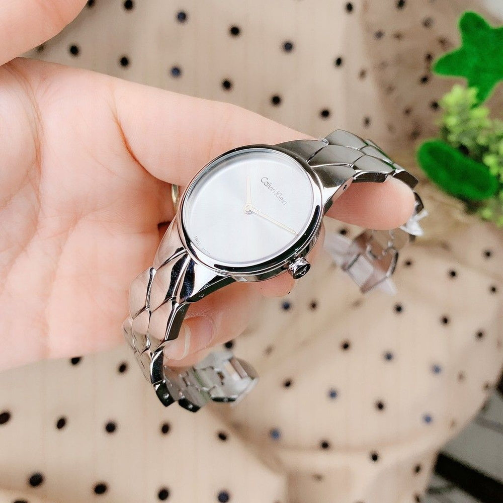  Shop Authentic Calvin Klein Snake Silver Dial Silver Steel Strap Watch For Women - K6E23146 - Luxxuri