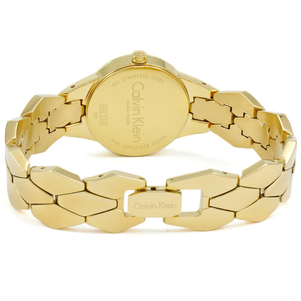  Shop Authentic Calvin Klein Snake Silver Dial Yellow Gold Steel Strap Watch For Women - K6E23546 - Luxxuri