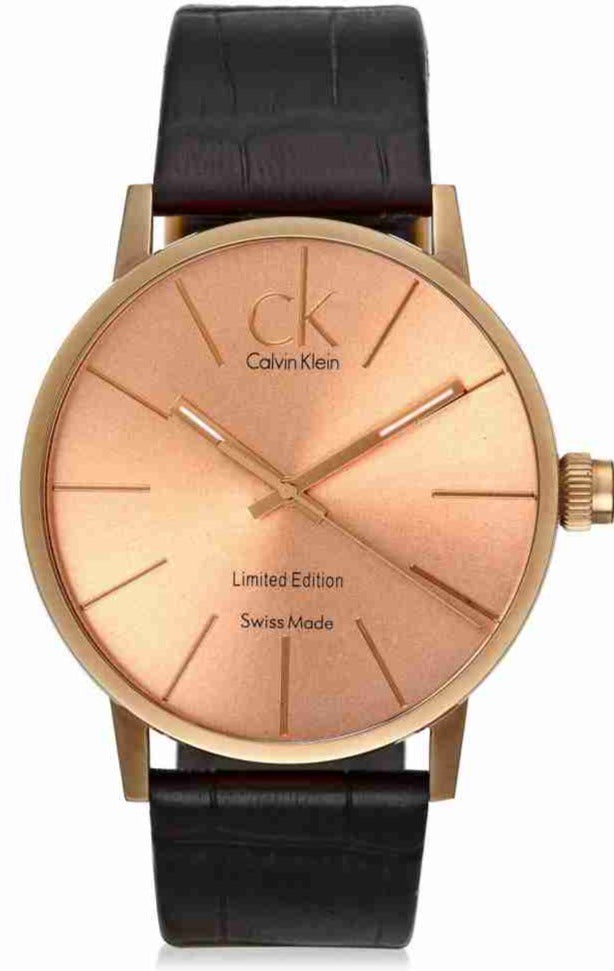  Shop Authentic Calvin Klein Post Minimal Rose Gold Dial Black Leather Strap Watch for Men - K7621201 - Luxxuri