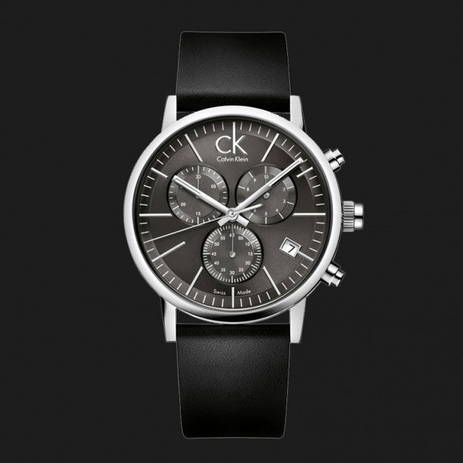  Shop Authentic Calvin Klein Post Minimal Chronograph Black Dial Black Leather Strap Watch for Men - K7627107 - Luxxuri