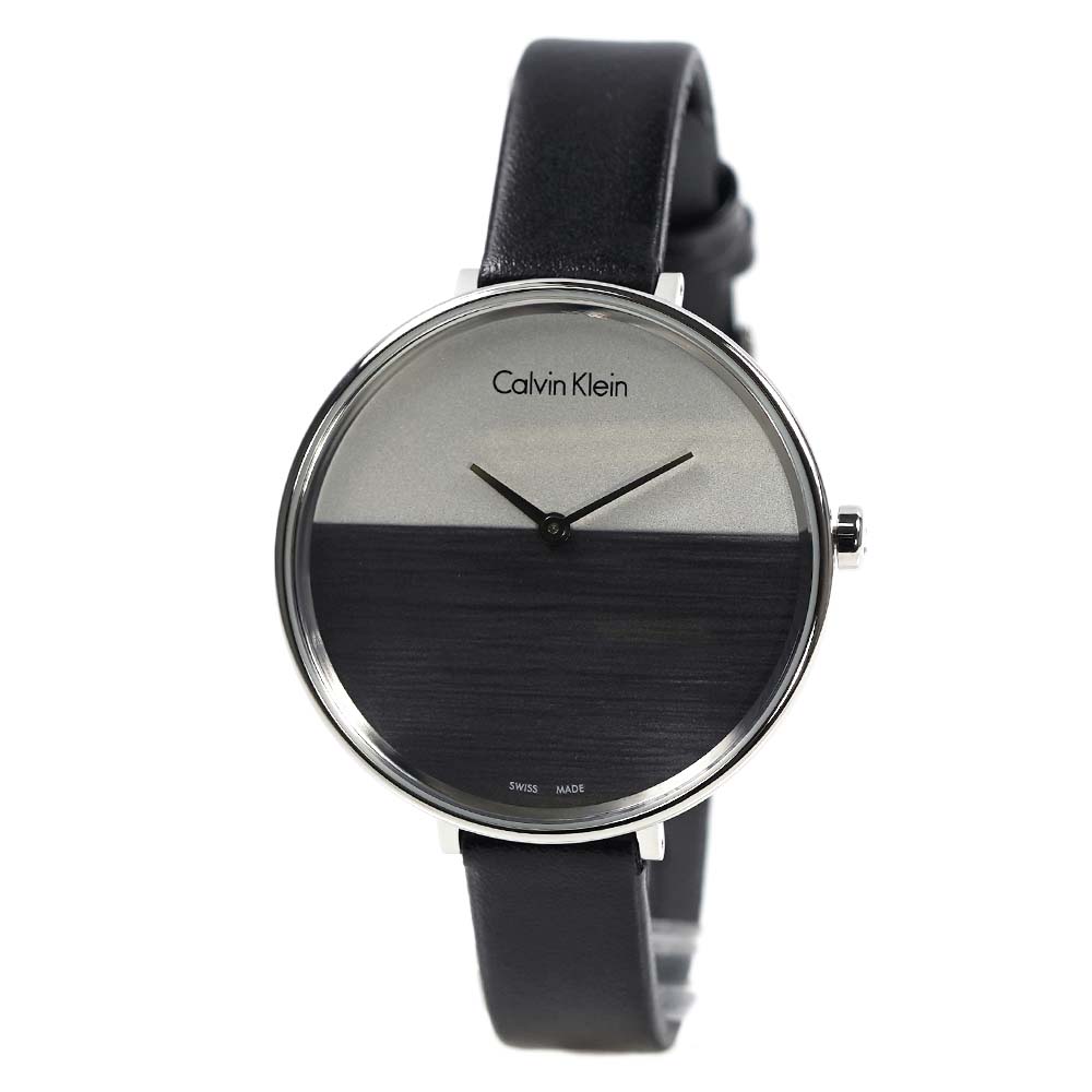  Shop Authentic Calvin Klein Rise White Grey Dial Black Leather Strap Watch for Women - K7A231C3 - Luxxuri