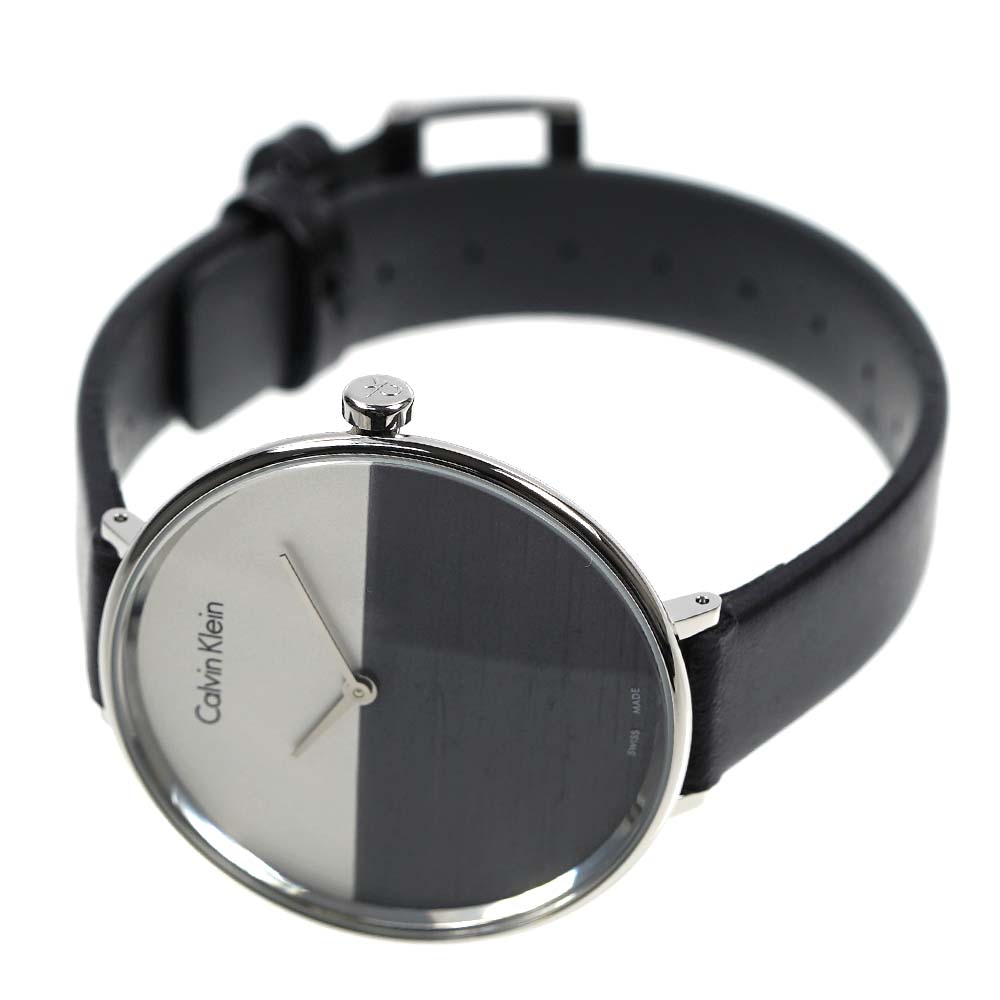  Shop Authentic Calvin Klein Rise White Grey Dial Black Leather Strap Watch for Women - K7A231C3 - Luxxuri