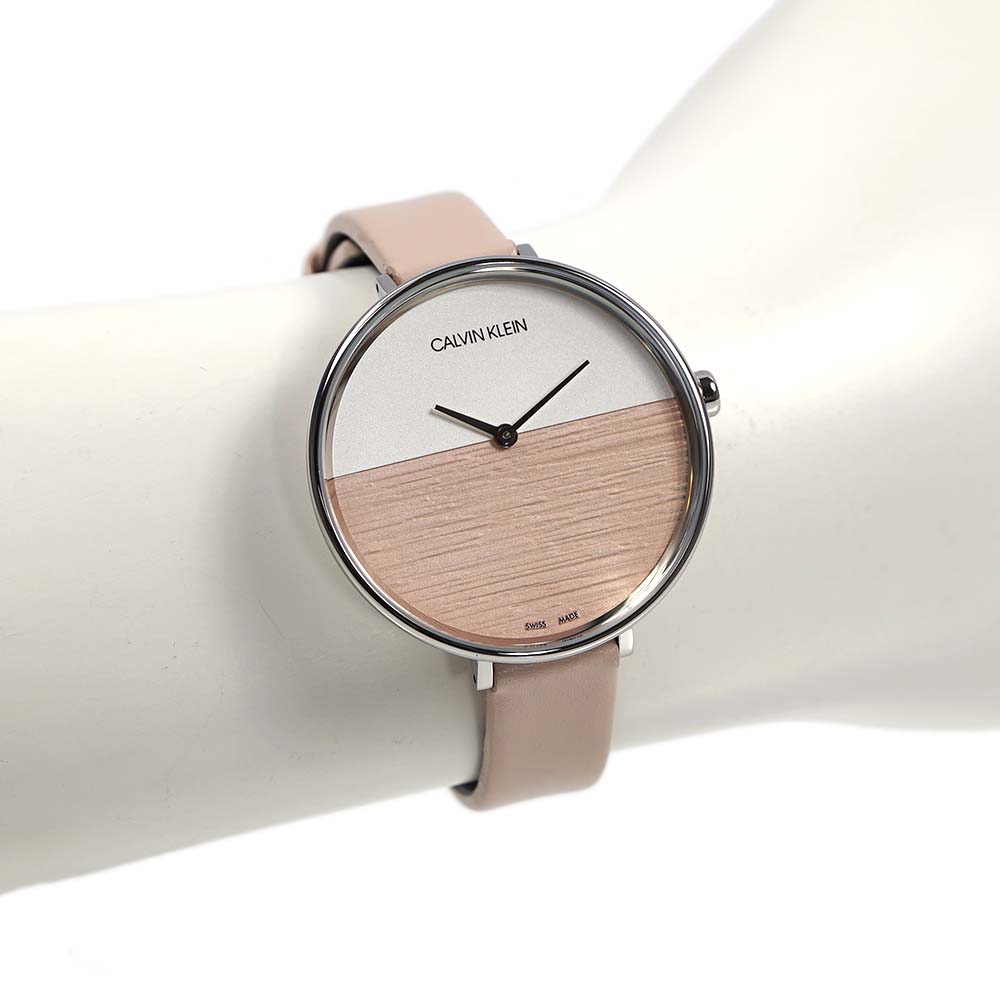  Shop Authentic Calvin Klein Rise White Beige Dial Beige Leather Strap Watch for Women - K7A231XH - Luxxuri