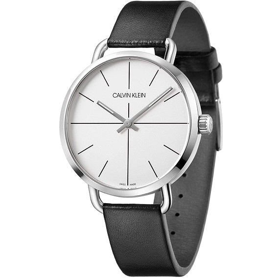  Shop Authentic Calvin Klein Evan White Dial Black Leather Strap Watch for Women - K7B231CY - Luxxuri