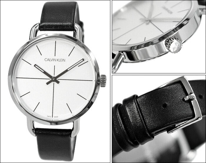  Shop Authentic Calvin Klein Evan White Dial Black Leather Strap Watch for Women - K7B231CY - Luxxuri