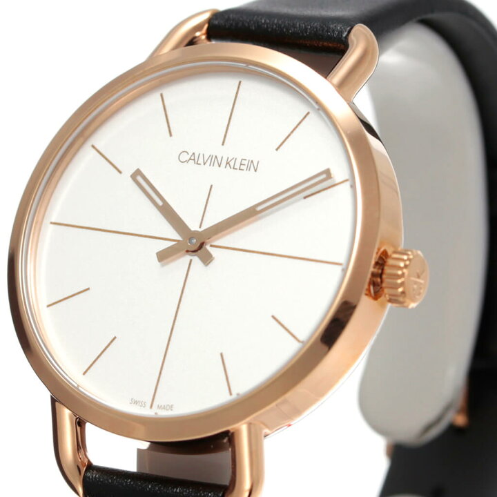  Shop Authentic Calvin Klein Even White Dial Black Leather Strap Watch for Women - K7B236C6 - Luxxuri