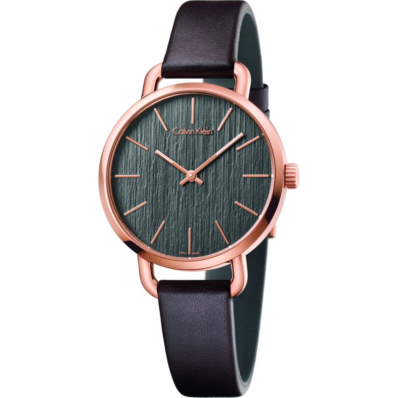  Shop Authentic Calvin Klein Even Grey Dial Brown Leather Strap Watch for Women - K7B236G3 - Luxxuri