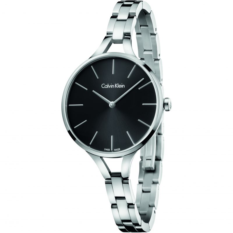  Shop Authentic Calvin Klein Graphic Black Dial Silver Steel Strap Watch for Women - K7E23141 - Luxxuri