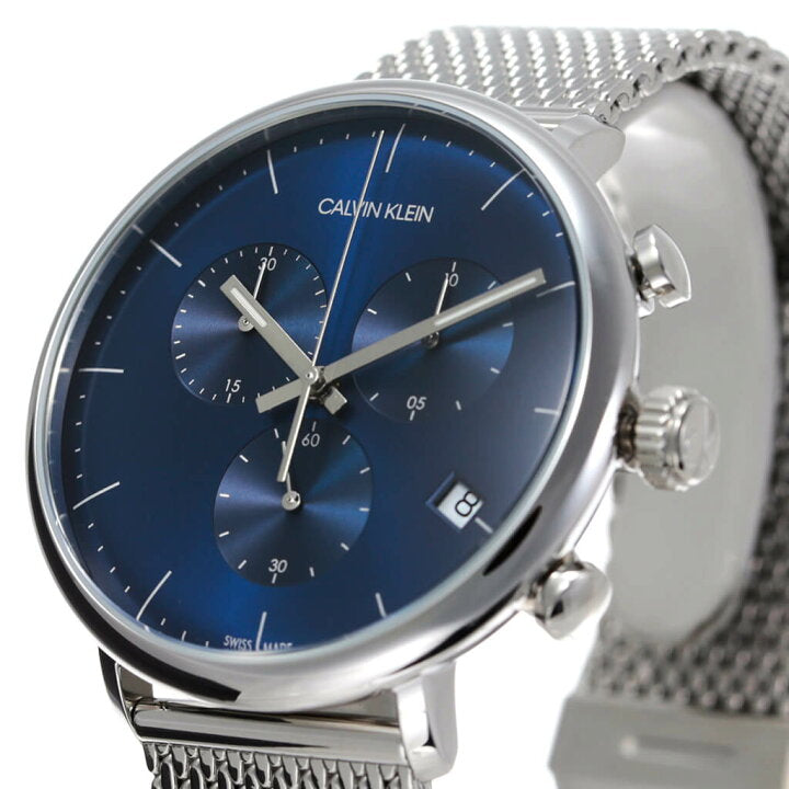  Shop Authentic Calvin Klein High Noon Chronograph Blue Dial Silver Mesh Bracelet Watch for Men - K8M2712N - Luxxuri