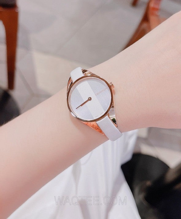 Shop Authentic Calvin Klein Rebel White Grey Dial White Leather Strap Watch for Women - K8P236L6 - Luxxuri