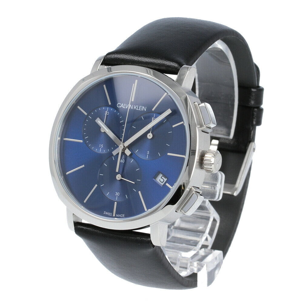  Shop Authentic Calvin Klein Chronograph Blue Dial Black Leather Strap Watch for Men - K8Q371CN - Luxxuri