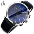  Shop Authentic Calvin Klein Chronograph Blue Dial Black Leather Strap Watch for Men - K8Q371CN - Luxxuri