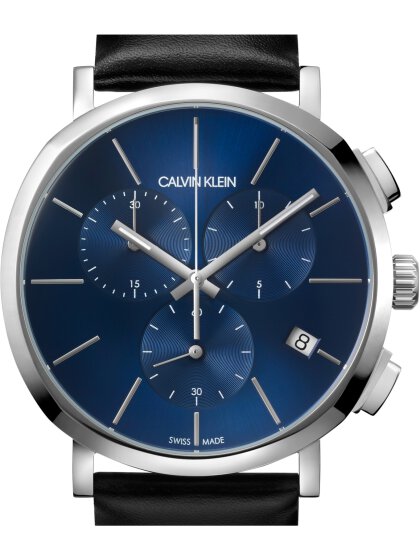  Shop Authentic Calvin Klein Chronograph Blue Dial Black Leather Strap Watch for Men - K8Q371CN - Luxxuri