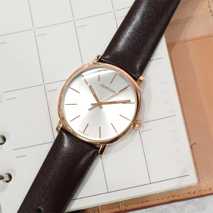  Shop Authentic Calvin Klein Posh Silver Dial Brown Leather Strap Watch for Men - K8Q316G6 - Luxxuri