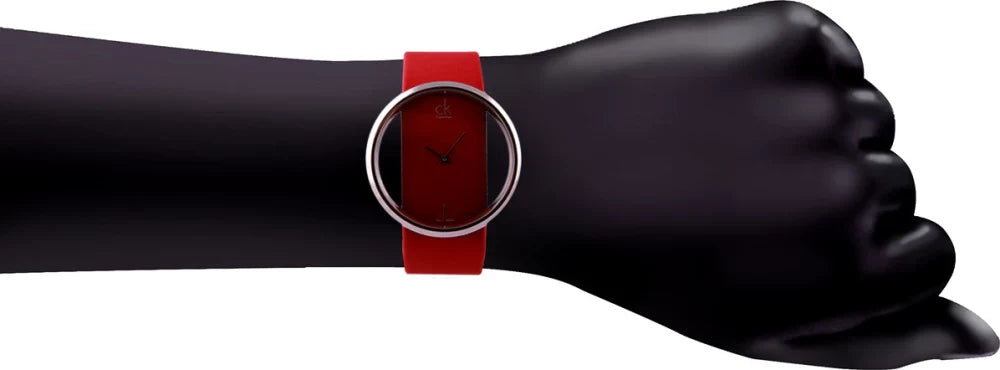  Shop Authentic Calvin Klein Glam Transparent Dial Red Leather Strap Watch for Women - K9423144 - Luxxuri