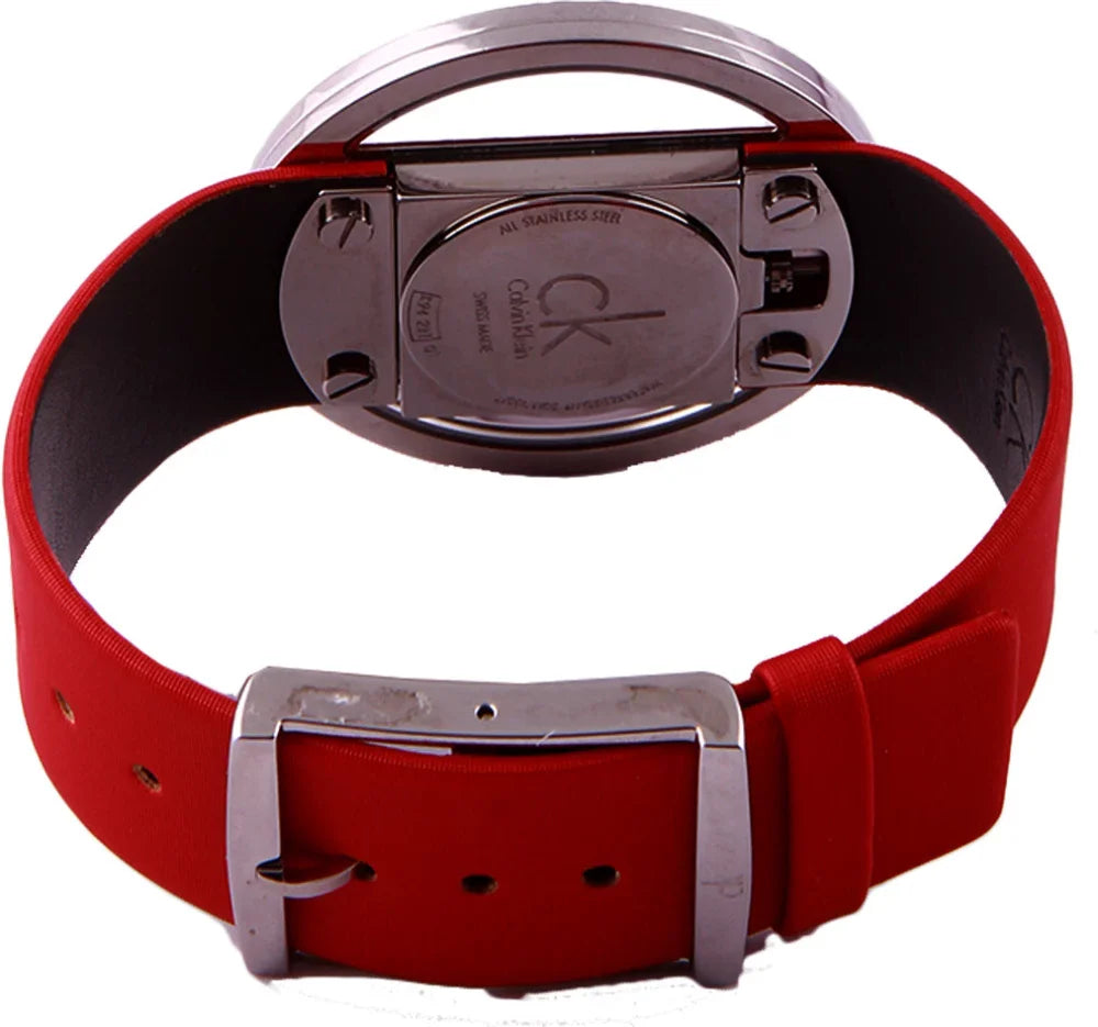  Shop Authentic Calvin Klein Glam Transparent Dial Red Leather Strap Watch for Women - K9423144 - Luxxuri