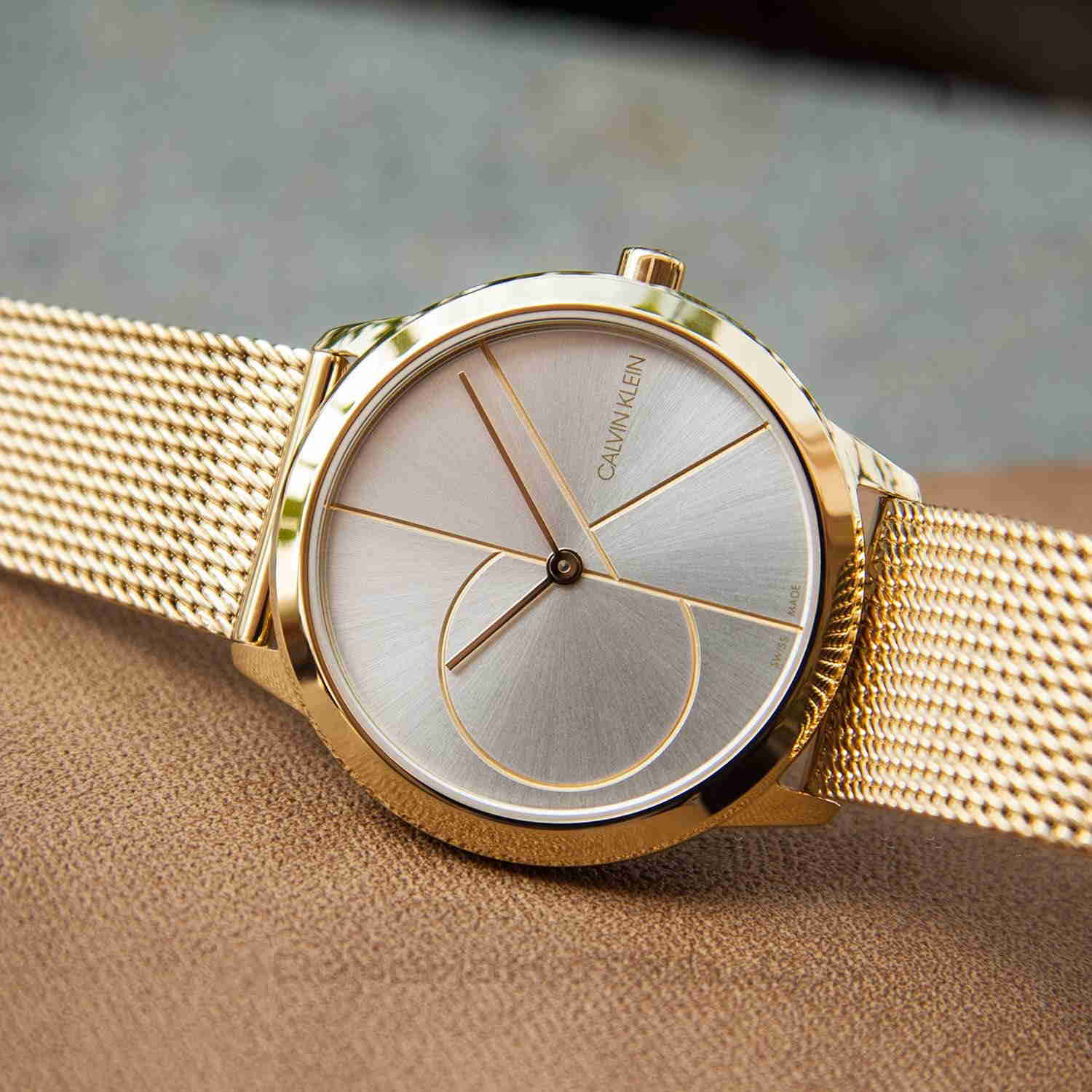  Shop Authentic Calvin Klein Minimal Silver Dial Gold Mesh Bracelet Watch for Women - K3M22526 - Luxxuri