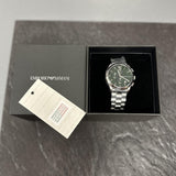  Shop Authentic Emporio Armani Paolo Chronograph Green Dial Silver Steel Strap Watch For Men - AR11529 - Luxxuri