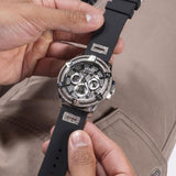  Shop Authentic Guess King Quartz Crystals Silver Dial Black Silicone Strap Watch For Men - GW0537G1 - Luxxuri