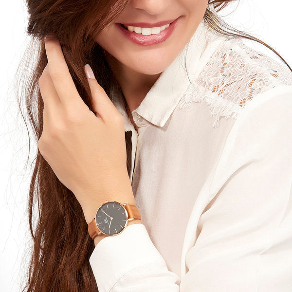  Shop Authentic Daniel Wellington Classic Petite Durham Black Dial Brown Leather Strap Watch For Women - DW00100166 - Luxxuri