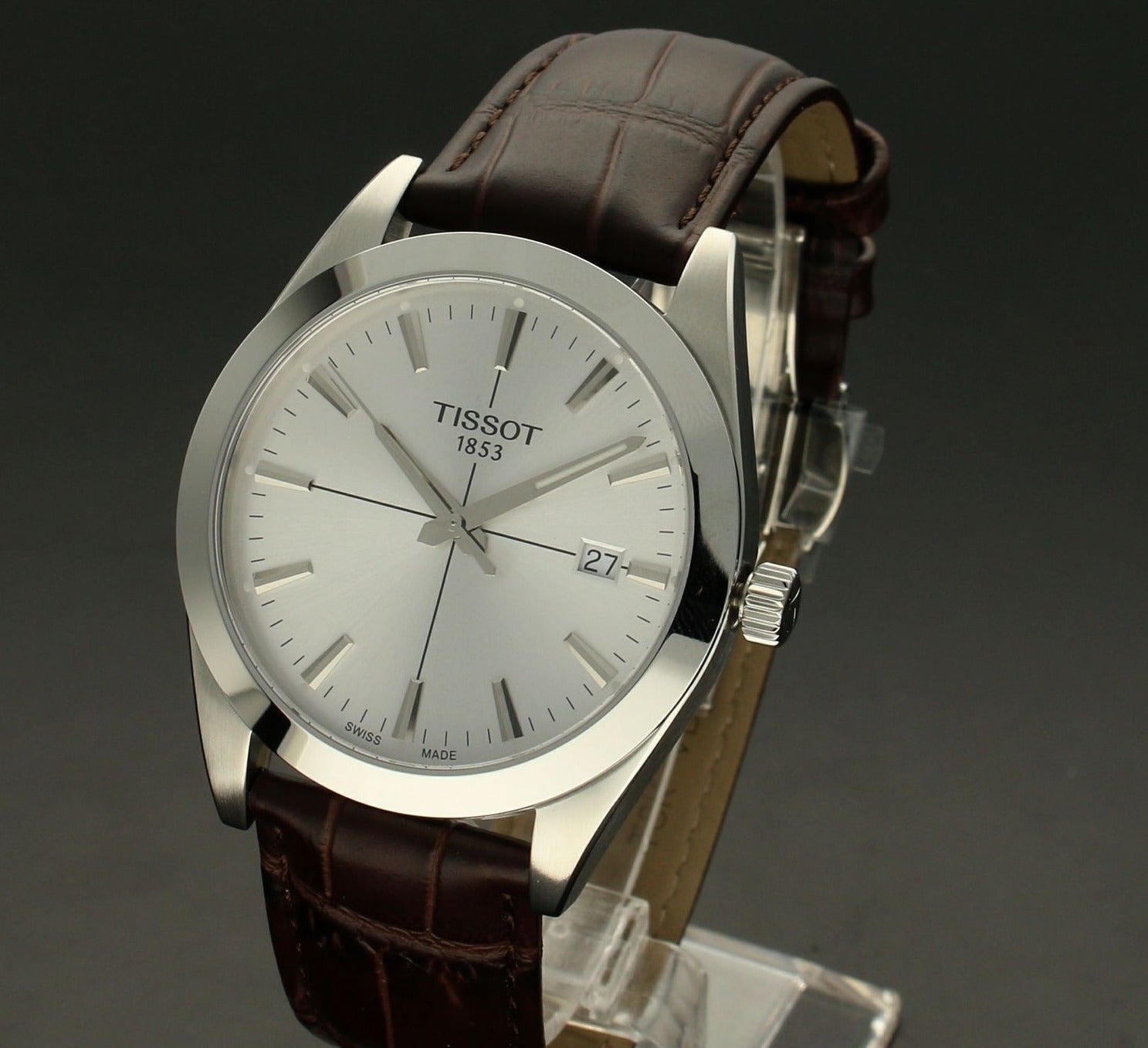  Shop Authentic Tissot Gentlemen Silver Dial Brown Leather Strap Watch for Men - T127.410.16.031.01 - Luxxuri