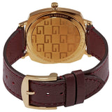  Shop Authentic Gucci Grip Quartz Yellow Gold Dial Maroon Leather Strap Watch For Women - YA157405 - Luxxuri