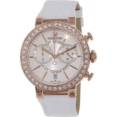 Swarovski Citra Sphere Chrono White Dial White Leather Strap Watch for Women - 5080602