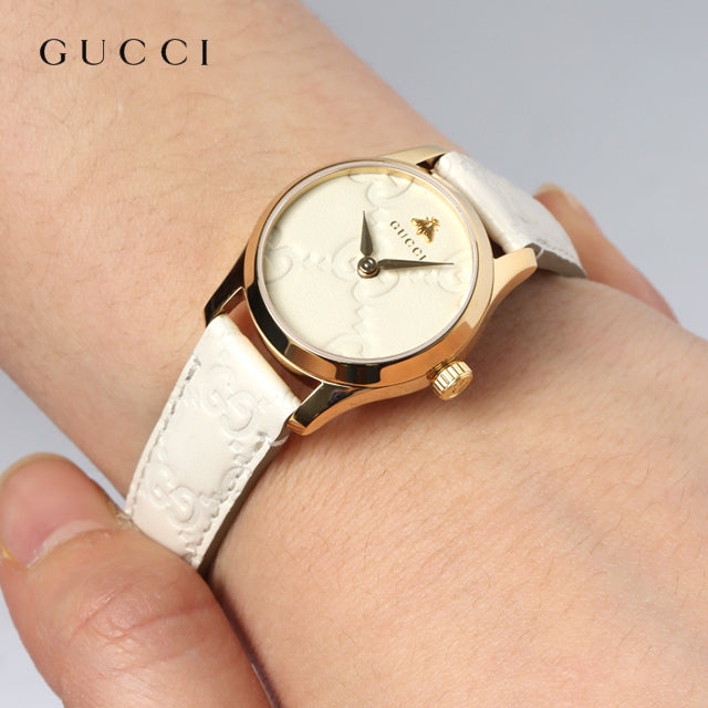  Shop Authentic Gucci G Timeless Quartz White Dial White Leather Strap Watch For Women - YA126580A - Luxxuri