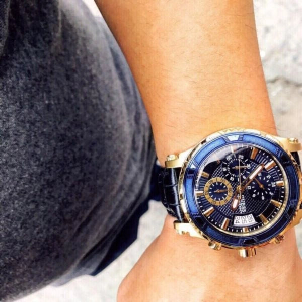  Shop Authentic Guess Pinnacle Chronograph Quartz Blue Dial Blue Leather Strap Watch For Men - W0673G2 - Luxxuri