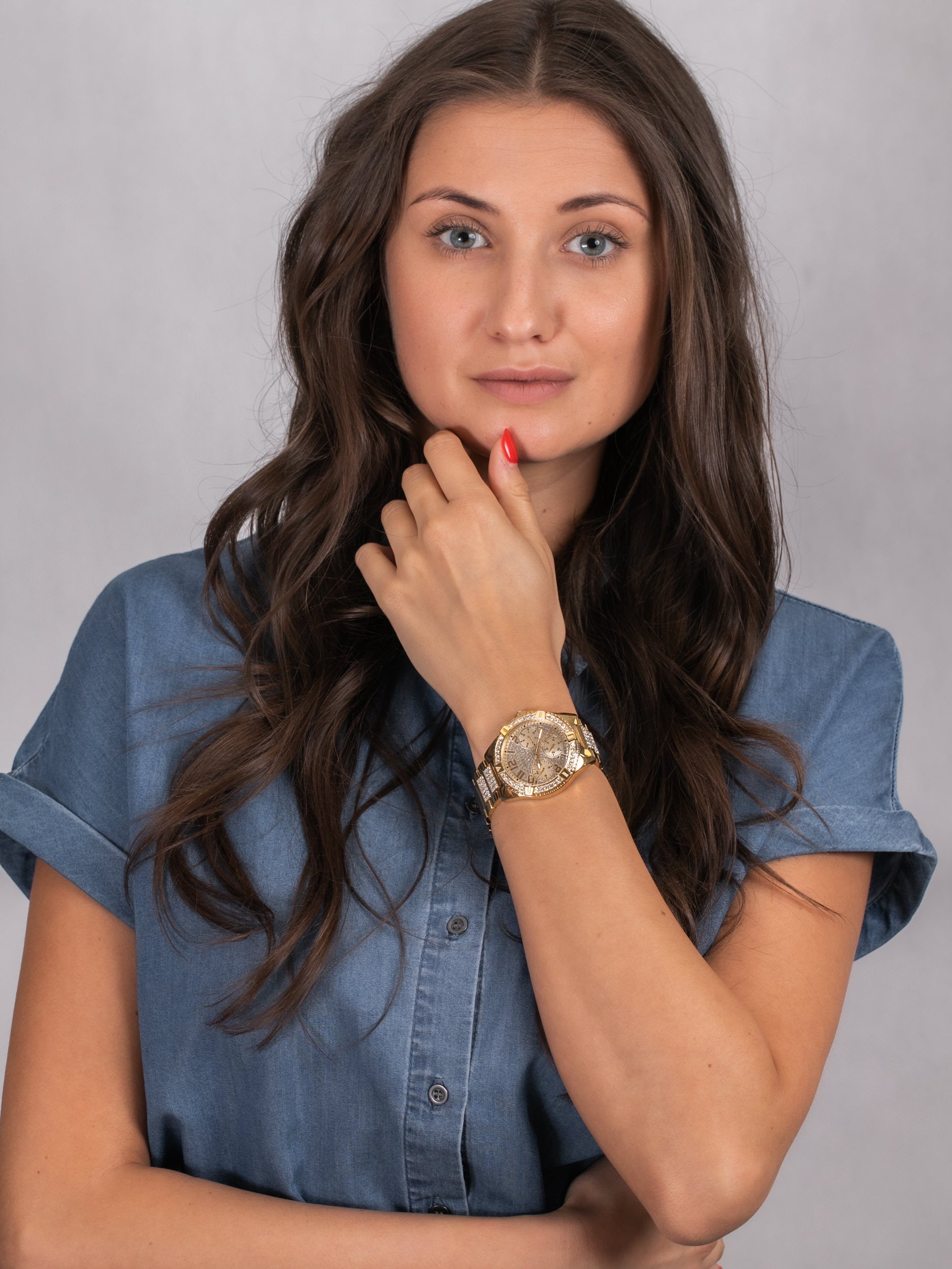  Shop Authentic Guess Frontier Diamonds Gold Dial Gold Steel Strap Watch For Women - W1156L2 - Luxxuri