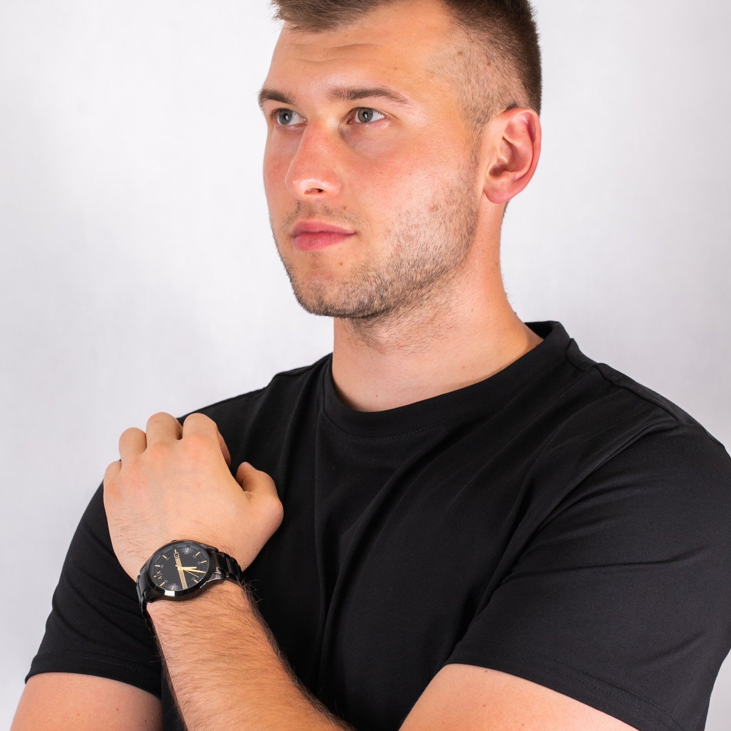  Shop Authentic Armani Exchange Hampton Chronograph Black Dial Black Steel Strap Watch For Men - AX2413 - Luxxuri