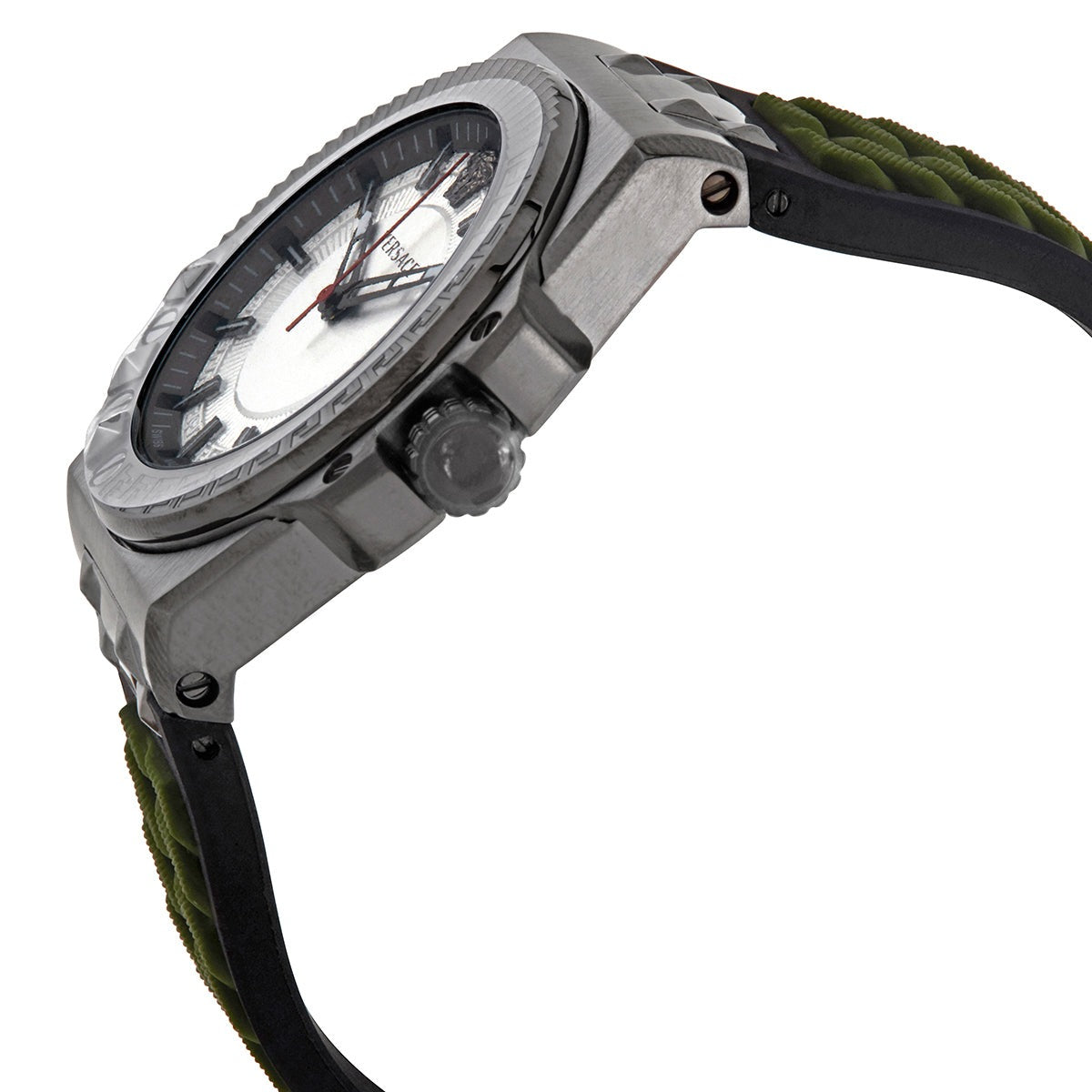  Shop Authentic Versace Chain Reaction Quartz White Dial Green Rubber Strap Watch for Men - VEDY00419 - Luxxuri