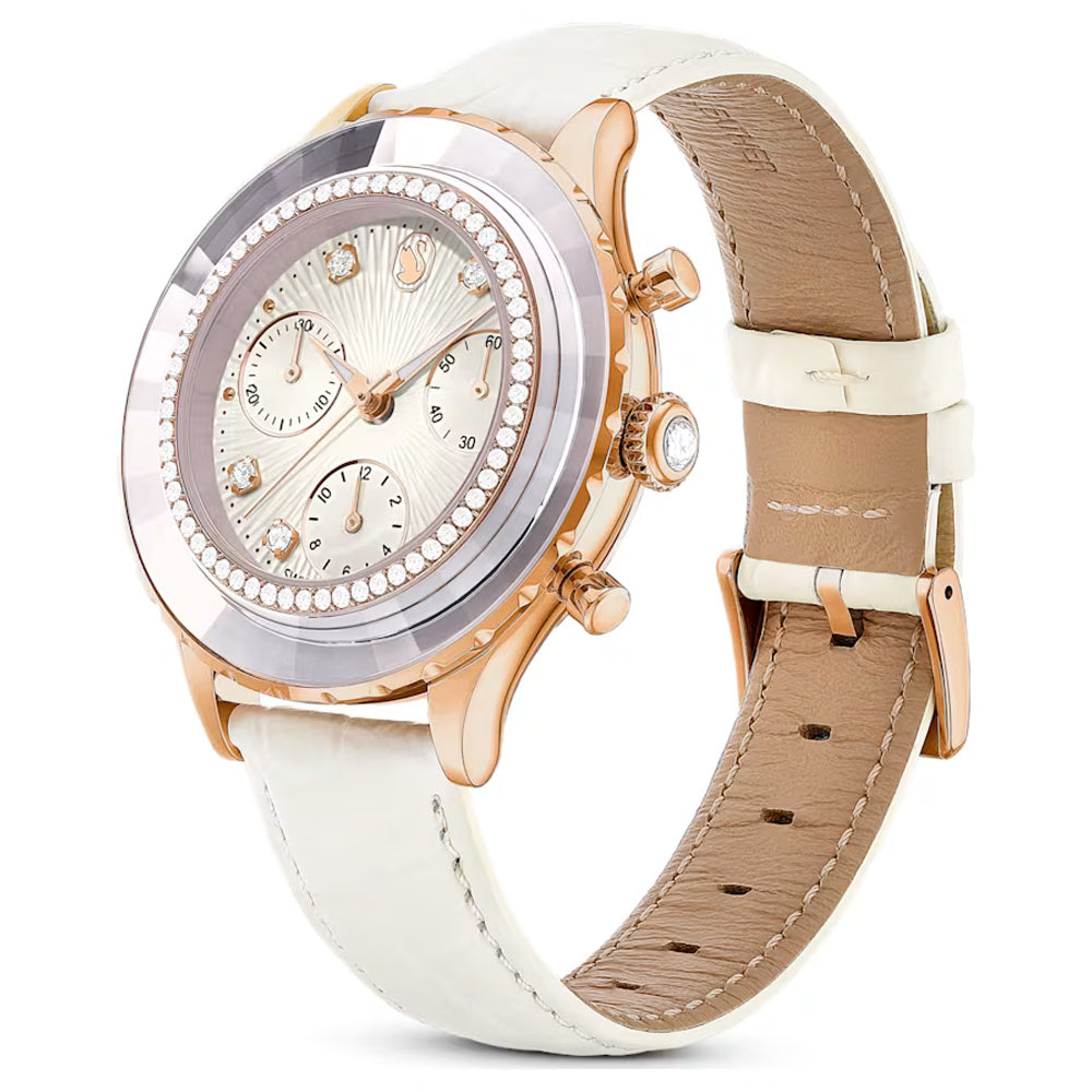 Swarovski Octea Chrono Crystals White Dial White Leather Strap Watch for Women - 5671150