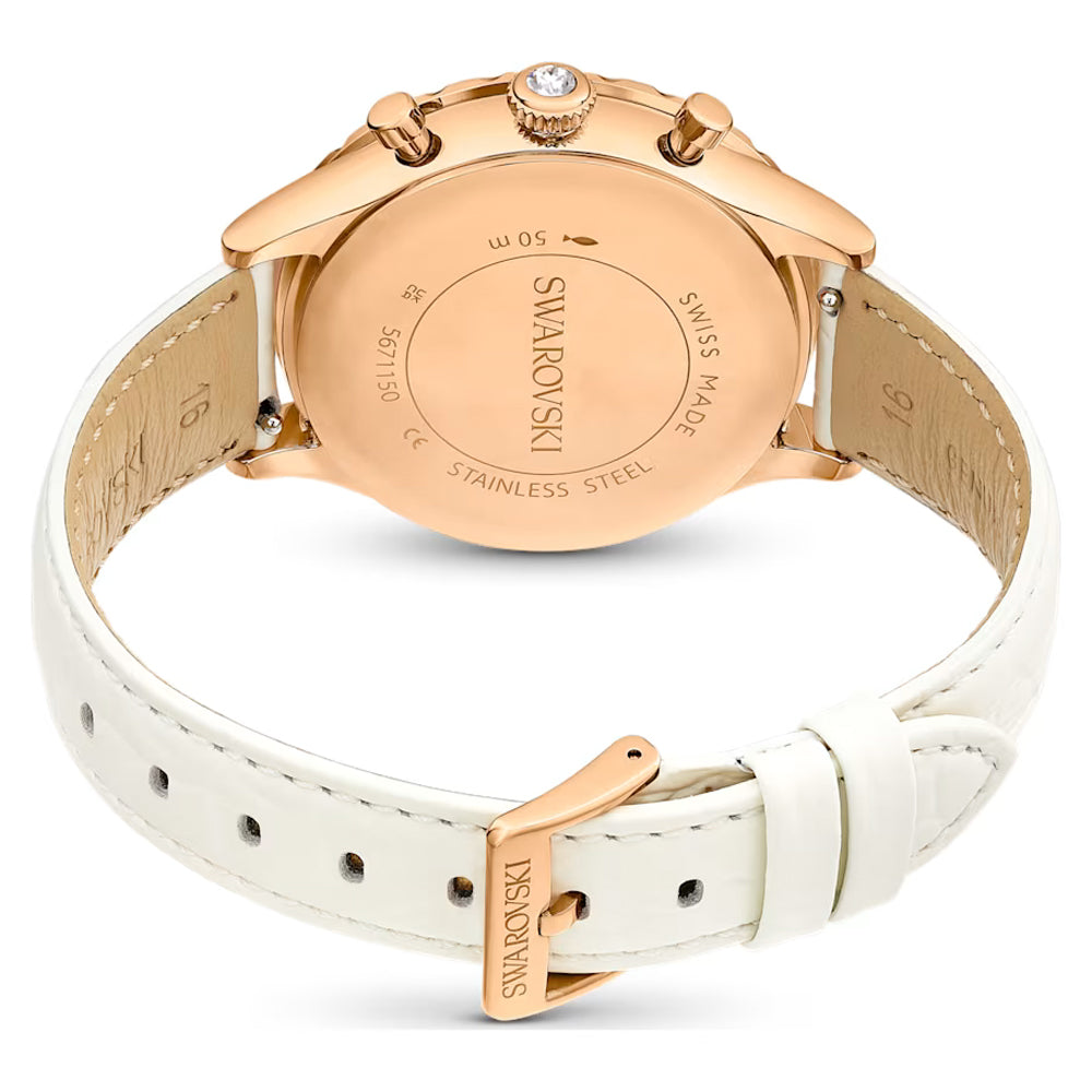 Swarovski Octea Chrono Crystals White Dial White Leather Strap Watch for Women - 5671150