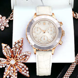  Shop Authentic Swarovski Octea Chrono Crystals White Dial White Leather Strap Watch for Women - 5671150 - Luxxuri