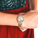  Shop Authentic Guess Chelsea Crystals Mother of Pearl White Dial Gold Mesh Bracelet Watch For Women - W0647L7 - Luxxuri