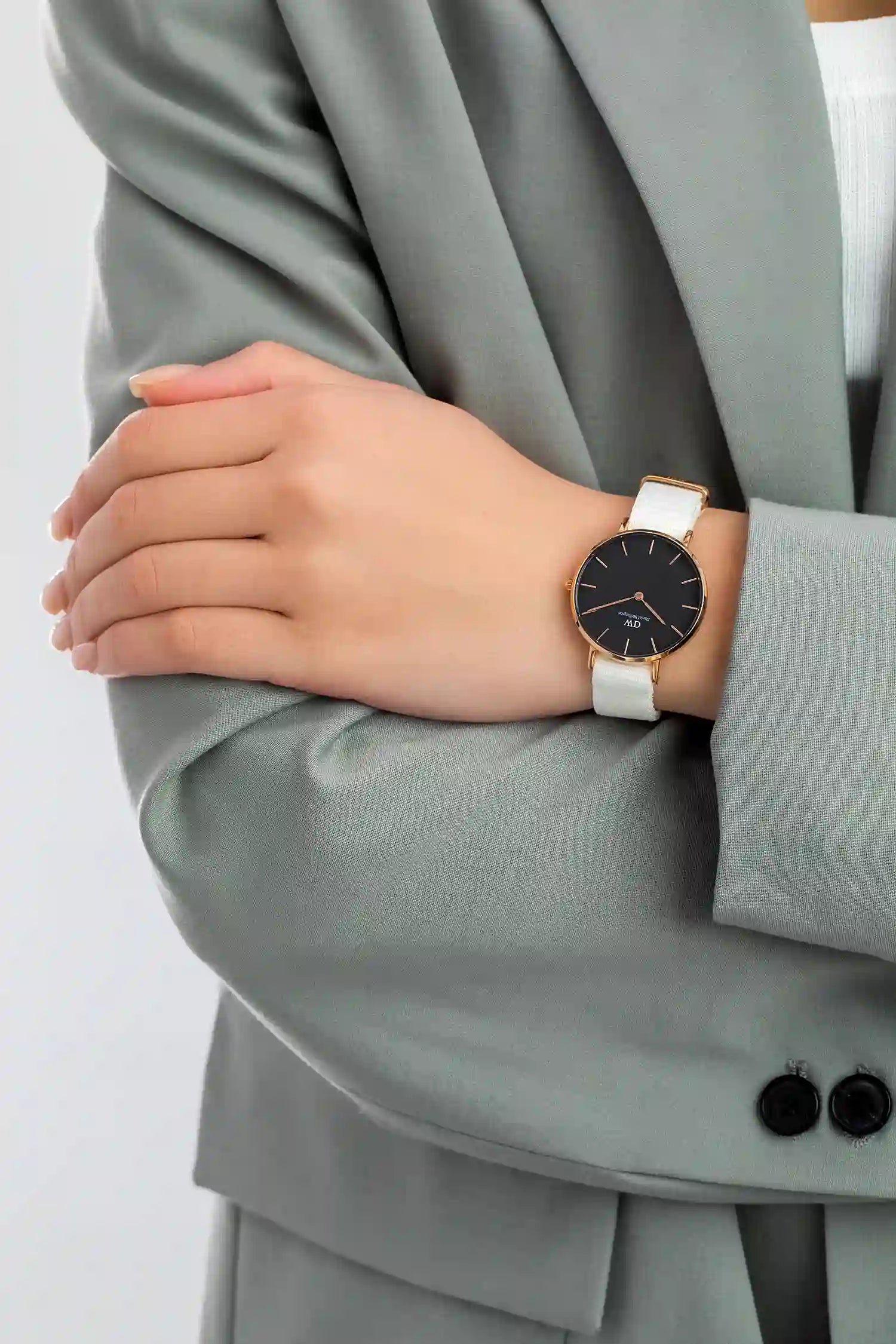  Shop Authentic Daniel Wellington Classic Petite Dover Black Dial White NATO Strap Watch For Women - DW00100312 - Luxxuri