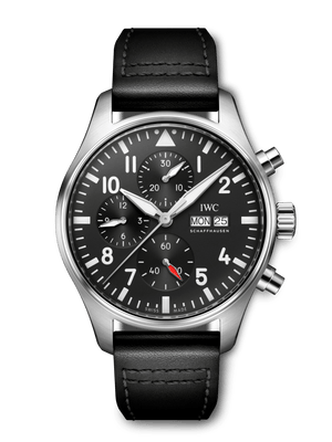  Shop Authentic IWC Pilot's Watch Chronograph Black Dial Black Leather Strap Watch for Men - IW377709 - Luxxuri