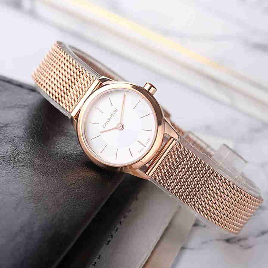  Shop Authentic Calvin Klein Minimal White Dial Rose Gold Mesh Bracelet Watch for Women - K3M23626 - Luxxuri