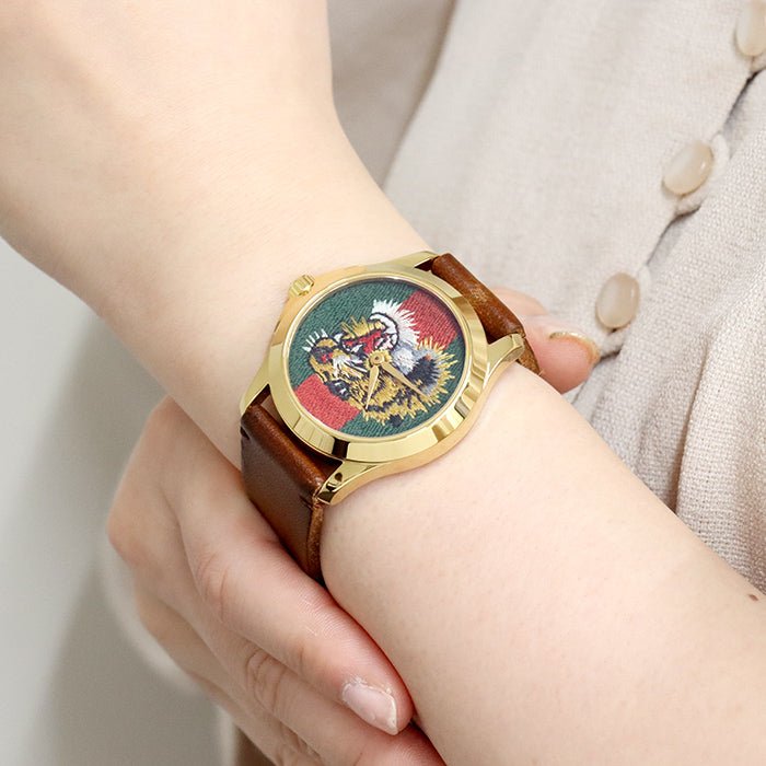  Shop Authentic Gucci Le Marche Des Merveilles Red & Green Dial Brown Leather Strap Unisex Watch - YA126497 - Luxxuri