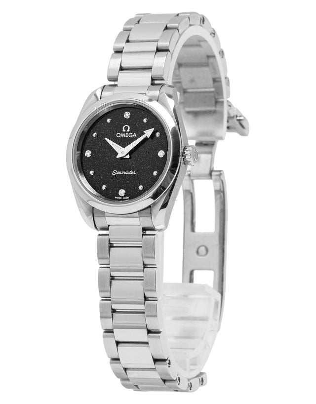  Shop Authentic Omega Seamaster Aqua Terra Quartz Diamond Black Dial Silver Steel Strap Watch for Women - 220.10.28.60.51.001 - Luxxuri