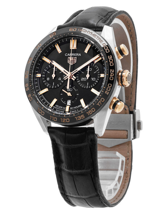  Shop Authentic Tag Heuer Carrera Chronograph Black Dial Black Leather Strap Watch for Men - CBN2A5A.FC6481 - Luxxuri