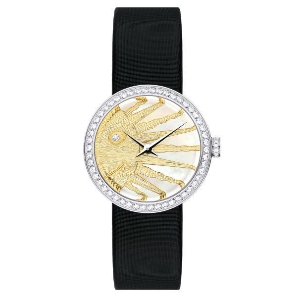  Shop Authentic Dior La D De Dior Dior Rose Céleste Diamonds Mother of Pearl Dial Black Leather Strap Watch for Women - CD04711X1001 0000 - Luxxuri