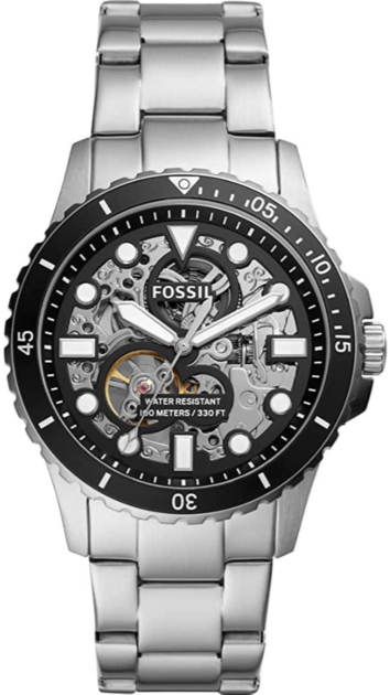  Shop Authentic Fossil FB-01 Automatic Skeleton Black Dial Silver Steel Strap Watch for Men - ME3190 - Luxxuri