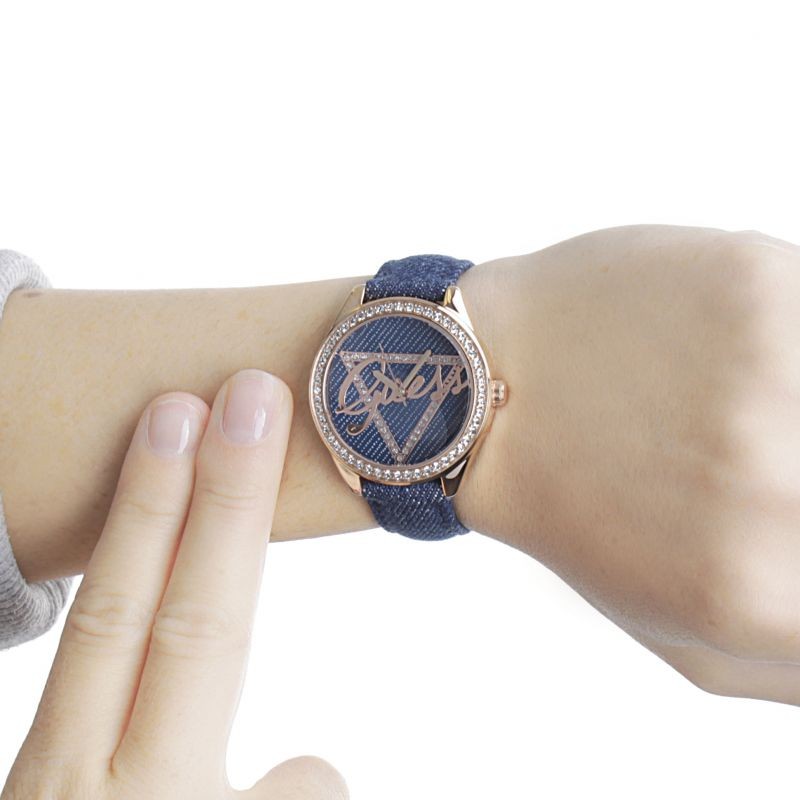  Shop Authentic Guess Little Flirt Quartz Blue Dial Blue Leather Strap Watch For Women - W0456L6 - Luxxuri