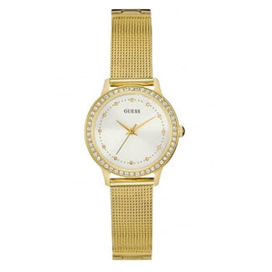  Shop Authentic Guess Chelsea Crystals Mother of Pearl White Dial Gold Mesh Bracelet Watch For Women - W0647L7 - Luxxuri