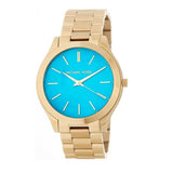  Shop Authentic Michael Kors Slim Runway Blue Mother of Pearl Dial Gold Steel Strap Watch for Women - MK3492 - Luxxuri