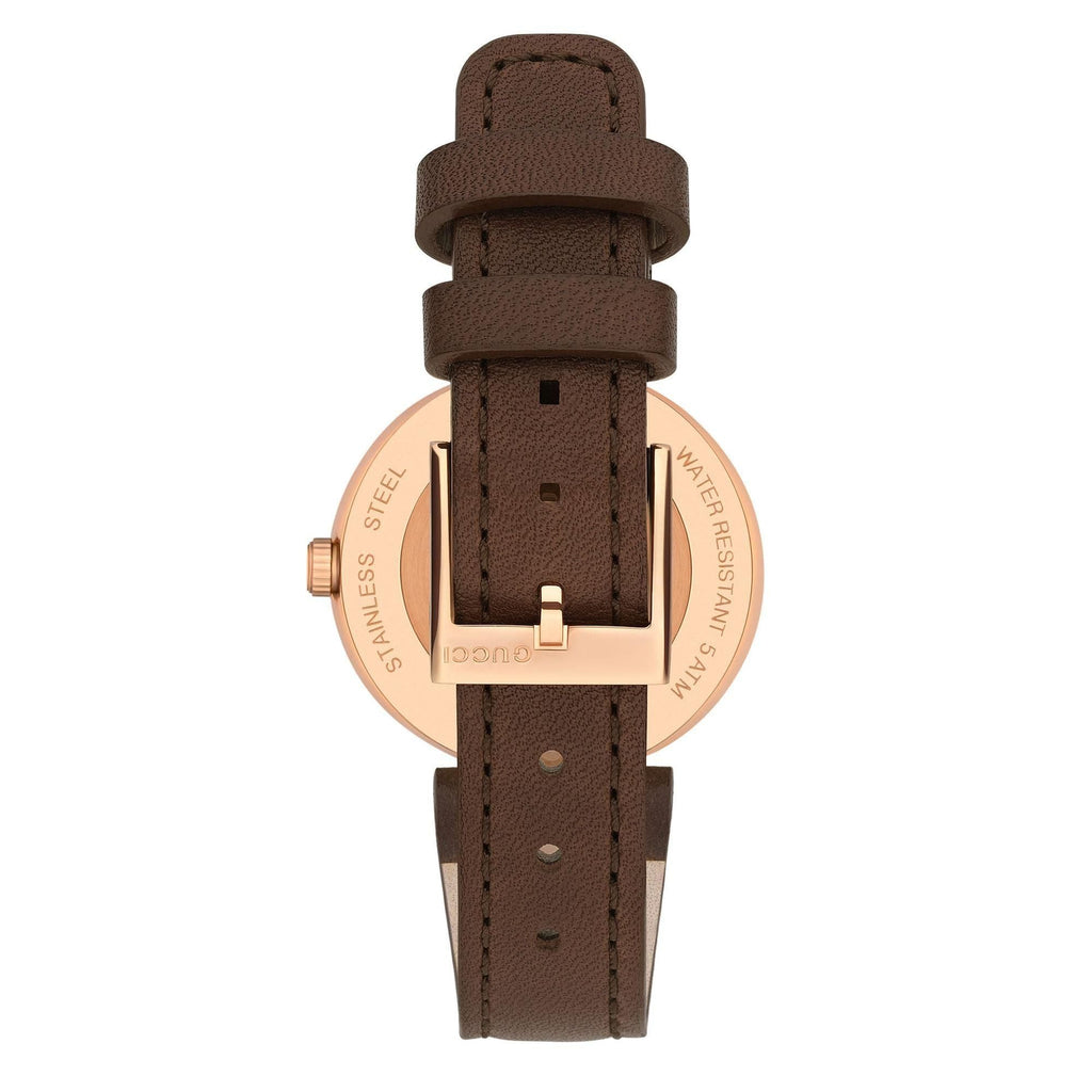  Shop Authentic Gucci G Interlocking Mother of Pearl Dial Brown Leather Strap Watch For Women - YA133516 - Luxxuri