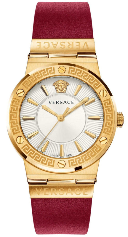  Shop Authentic Versace Greca Silver Dial Red Leather Strap Watch for Women - VEVH00420 - Luxxuri