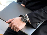 Shop Authentic Emporio Armani Mario Chronograph Black Dial Black Leather Strap Watch For Men - AR11243 - Luxxuri